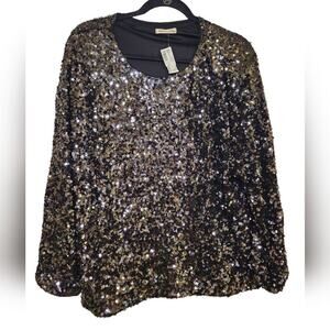 Midnight Sun‎ NWT Sequin Evening Top Long Sleeves Black Lined Size Medium